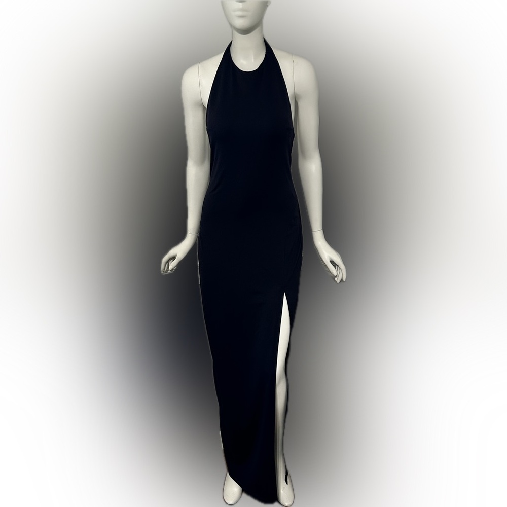 Susana Monaco Low Back Halter Maxi Dress Jersey With Bodysuit Navy Blue Size M
